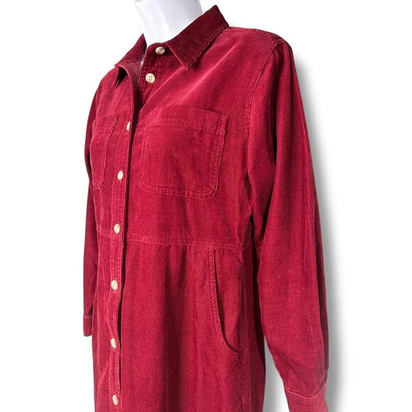 Vintage Cranberry Red Button Front Cordury Dress Long Sleeve Petite - Picture 3 of 5